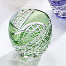 FISH SCALES STRIP GREEN, Sake glass, Edo Kiriko, Kagami Crystal