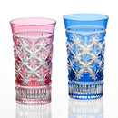 PAIR OF SLIM GLASSES PATTERN OF CONNECTED STARS, Edo Kiriko, Kagami Crystal