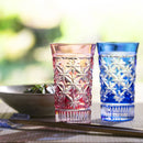 PAIR OF SLIM GLASSES PATTERN OF CONNECTED STARS, Edo Kiriko, Kagami Crystal