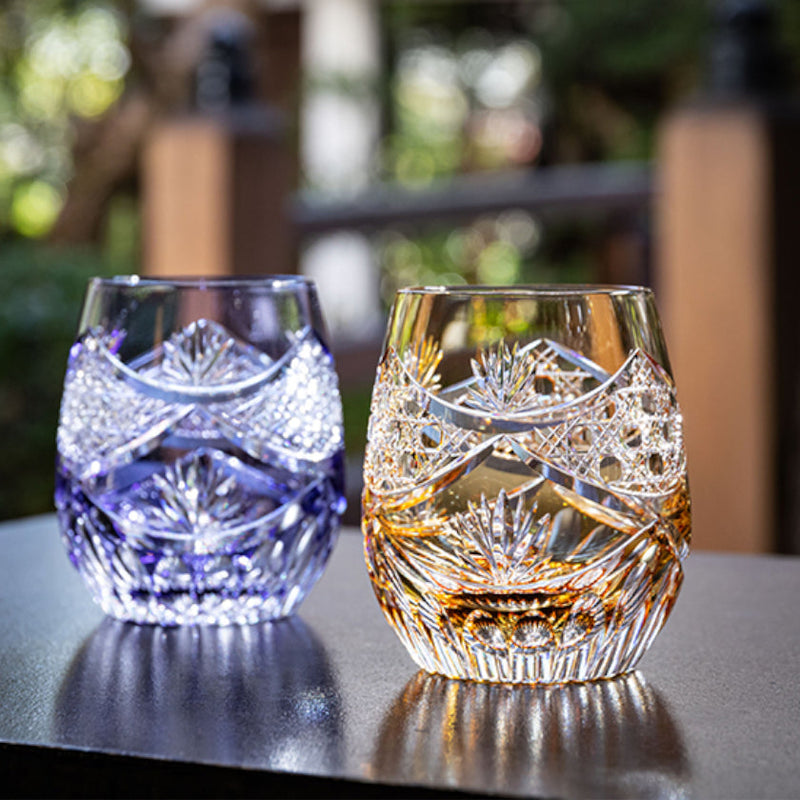 WHISKEY GLASS EVENING LULL (YELLOW) by Junichi Nabetani, Master of Traditional Crafts, Rocks Glass, Edo Kiriko, Kagami Crystal