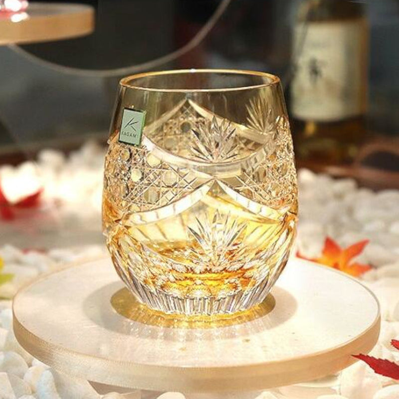 WHISKEY GLASS EVENING LULL (YELLOW) by Junichi Nabetani, Master of Traditional Crafts, Rocks Glass, Edo Kiriko, Kagami Crystal