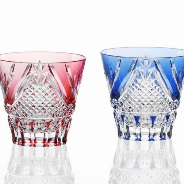PAIR OF SAKE CUPS FUJI, Sake glass, Edo Kiriko, Kagami Crystal