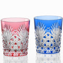 PAIR OF WHISKEY GLASSES BAMBOO LEAVES & TETRAGONAL BASKET WEAVE, Rocks Glass, Edo Kiriko, Kagami Crystal