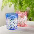 PAIR OF WHISKEY GLASSES BAMBOO LEAVES & TETRAGONAL BASKET WEAVE, Rocks Glass, Edo Kiriko, Kagami Crystal