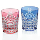 PAIR OF WHISKEY GLASSES DRAPE & TETRAGONAL BASKET WEAVE, Rocks Glass, Edo Kiriko, Kagami Crystal