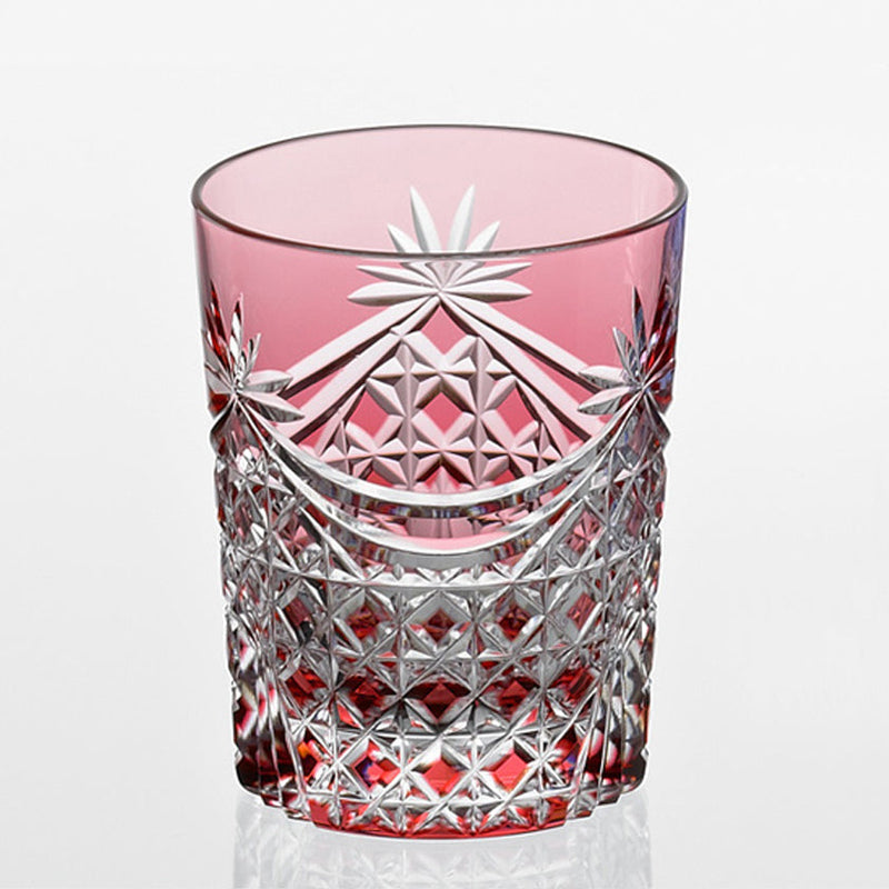PAIR OF WHISKEY GLASSES DRAPE & TETRAGONAL BASKET WEAVE, Rocks Glass, Edo Kiriko, Kagami Crystal
