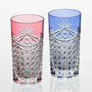 PAIR OF TUMBLERS DRAPE & TETRAGONAL BASKET WEAVE, Edo Kiriko, Kagami Crystal
