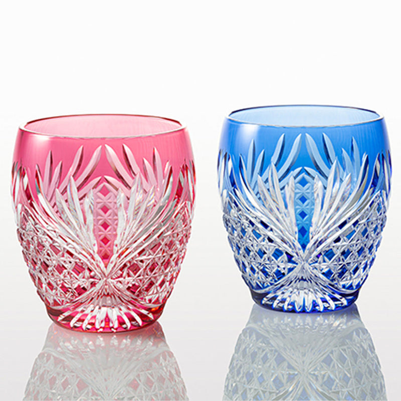 PAIR OF WHISKY GLASSES ROKKAKU (DEER ANTLERS), Rocks Glass, Edo Kiriko, Kagami Crystal