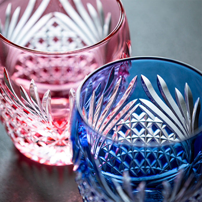 PAIR OF WHISKY GLASSES ROKKAKU (DEER ANTLERS), Rocks Glass, Edo Kiriko, Kagami Crystal