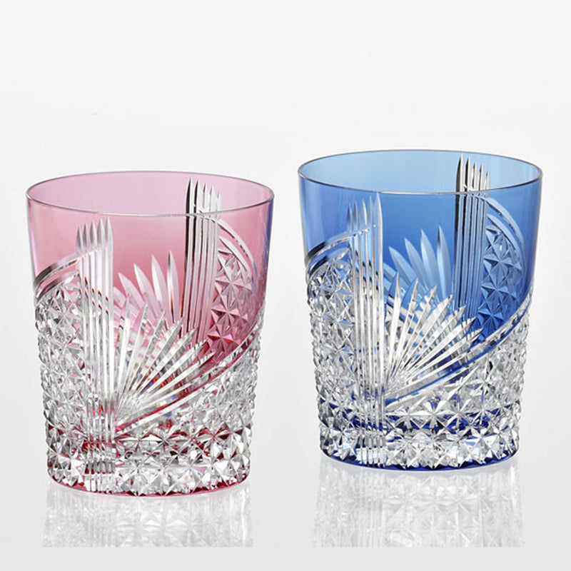 PAIR OF WHISKEY GLASSES PAPER CRANE, Rocks Glass, Edo Kiriko, Kagami Crystal