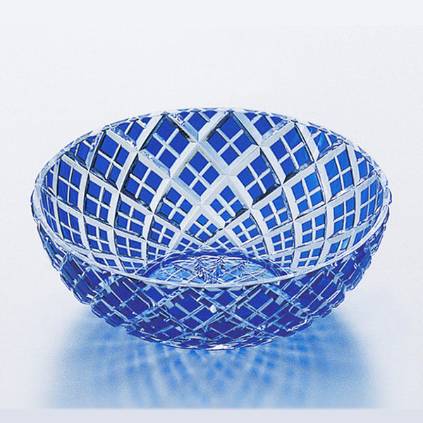LAYERED BAMBOO FENCE (BLUE), Bowl, Edo Kiriko, Kagami Crystal