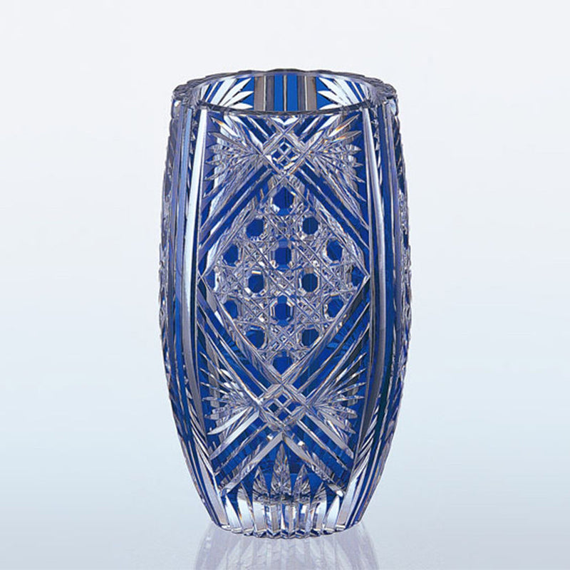 BAMBOO LEAVES & OCTAGONAL BASKET WEAVE, Vase, Edo Kiriko, Kagami Crystal