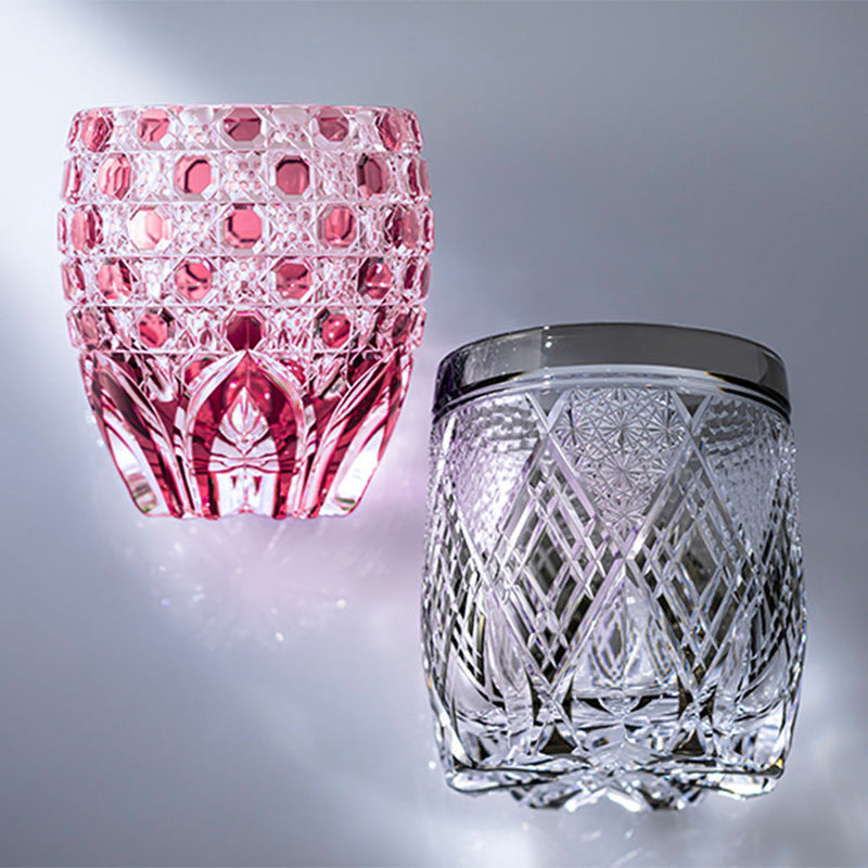 WHISKEY GLASS SAIKA by Junichi Nabetani, Master of Traditional Crafts, Rocks Glass, Edo Kiriko, Kagami Crystal