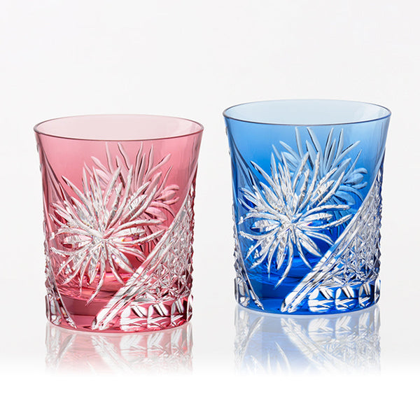 PAIR OF WHISKEY GLASSES EDO CHRYSANTHEMUM, Rocks Glass, Edo Kiriko, Kagami  Crystal