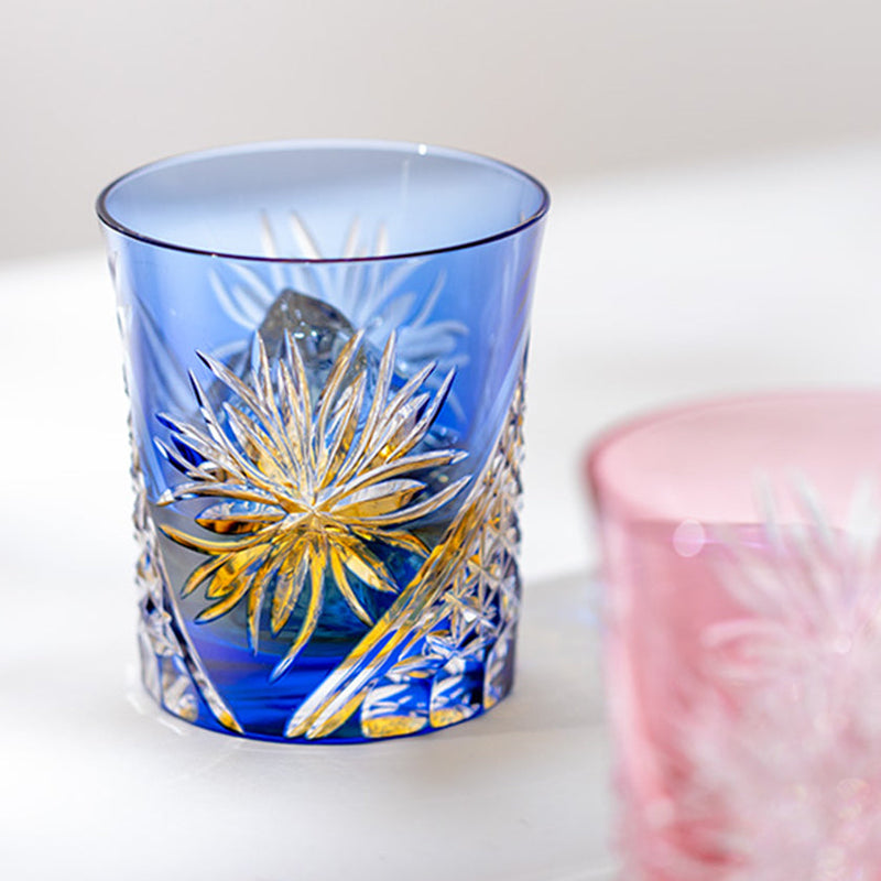 PAIR OF WHISKEY GLASSES EDO CHRYSANTHEMUM, Rocks Glass, Edo Kiriko, Kagami Crystal