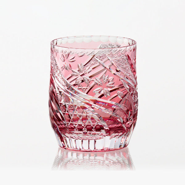 WHISKEY GLASS SAKURA NAGARE RED, Rocks Glass, Edo Kiriko, Kagami Crystal