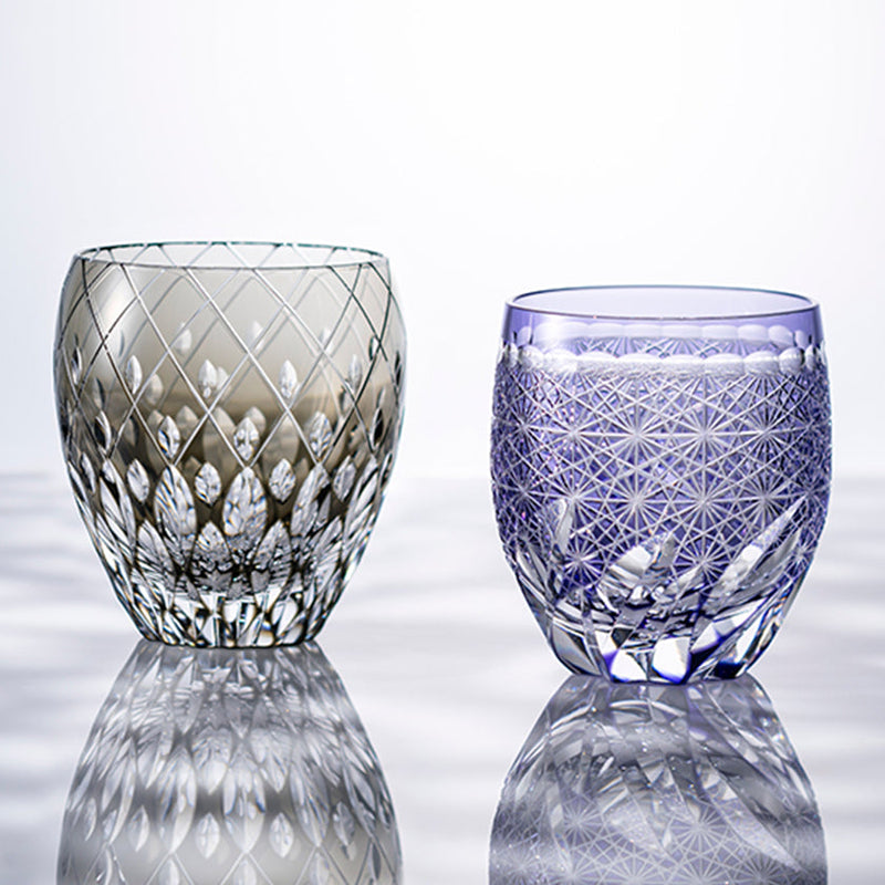 WHISKEY GLASS FUUGA by Hideki Shinozaki, Master of Traditional Crafts, Rocks Glass, Edo Kiriko, Kagami Crystal