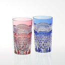PAIR OF TUMBLERS FISH SCALES & HEXAGON BASKET WEAVE, Edo Kiriko, Kagami Crystal