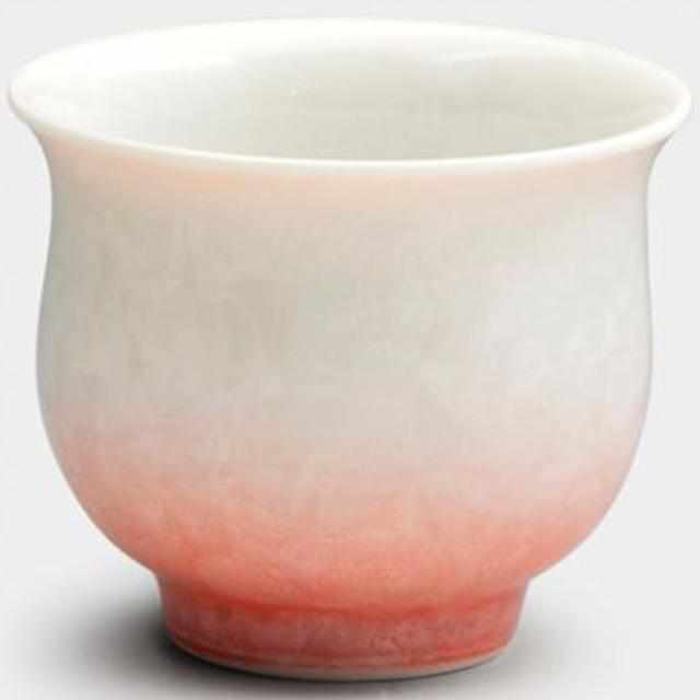 FLOWER CRYSTAL (RED ON A WHITE BACKGROUND) GUINOMI, Sake Cup, Kyo Ware, Kiyomizu Ware