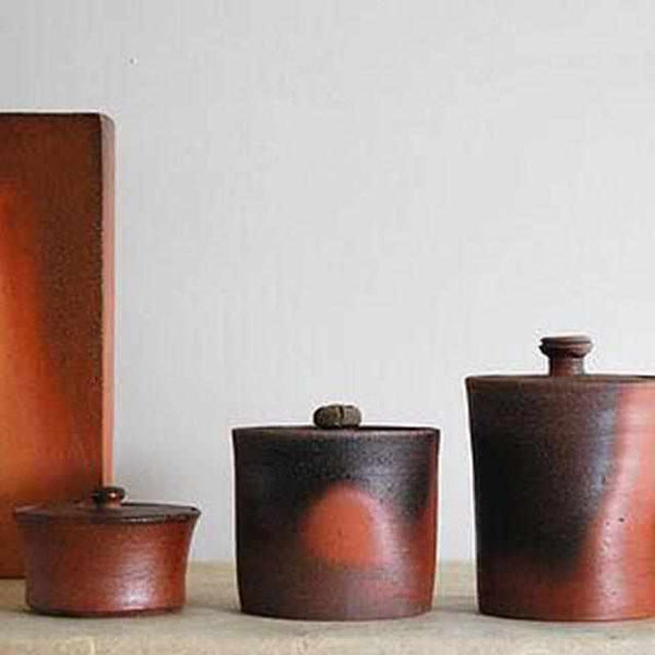 茶色の陶器製壺 金属製ハンドル付き 直しあります 茶人花押印 ルソン壺/呂宋壺 茶壺 P164｜骨董店 のびる 古美術 骨董