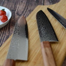 COBALT STAINLESS INTERRUPT 69 LAYER DAMASCUS PETTY KNIFE 150MM OAK OCTAGONAL PATTERN -KAKISHIBU FINISH-, Sakai Knives