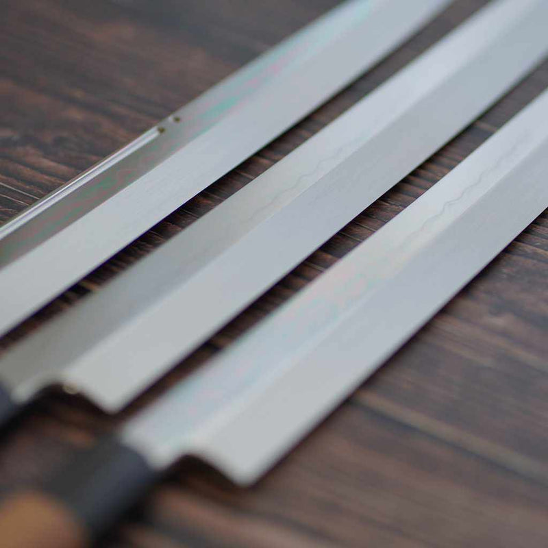 GOH UMANOSUKE YOSHIHIRO SHIRAJI STEEL WATER-GRILLED HONYAKI YANAGIHA KNIFE 300MM MIRROR SURFACE WAVE FLOATING-SENBON, Sakai Knives
